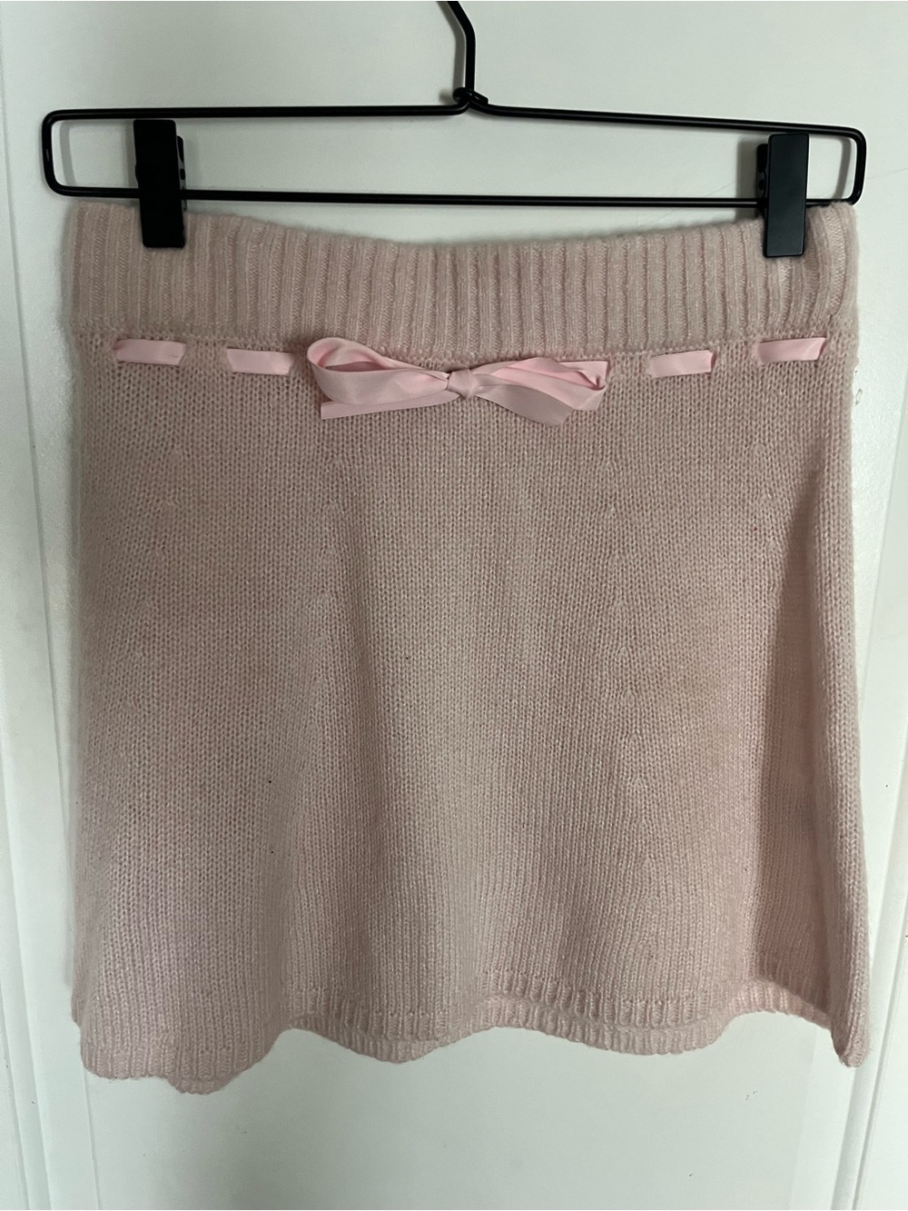 Lovers + Friends Light Pink Knit Mini Skirt with Ribbon Trim